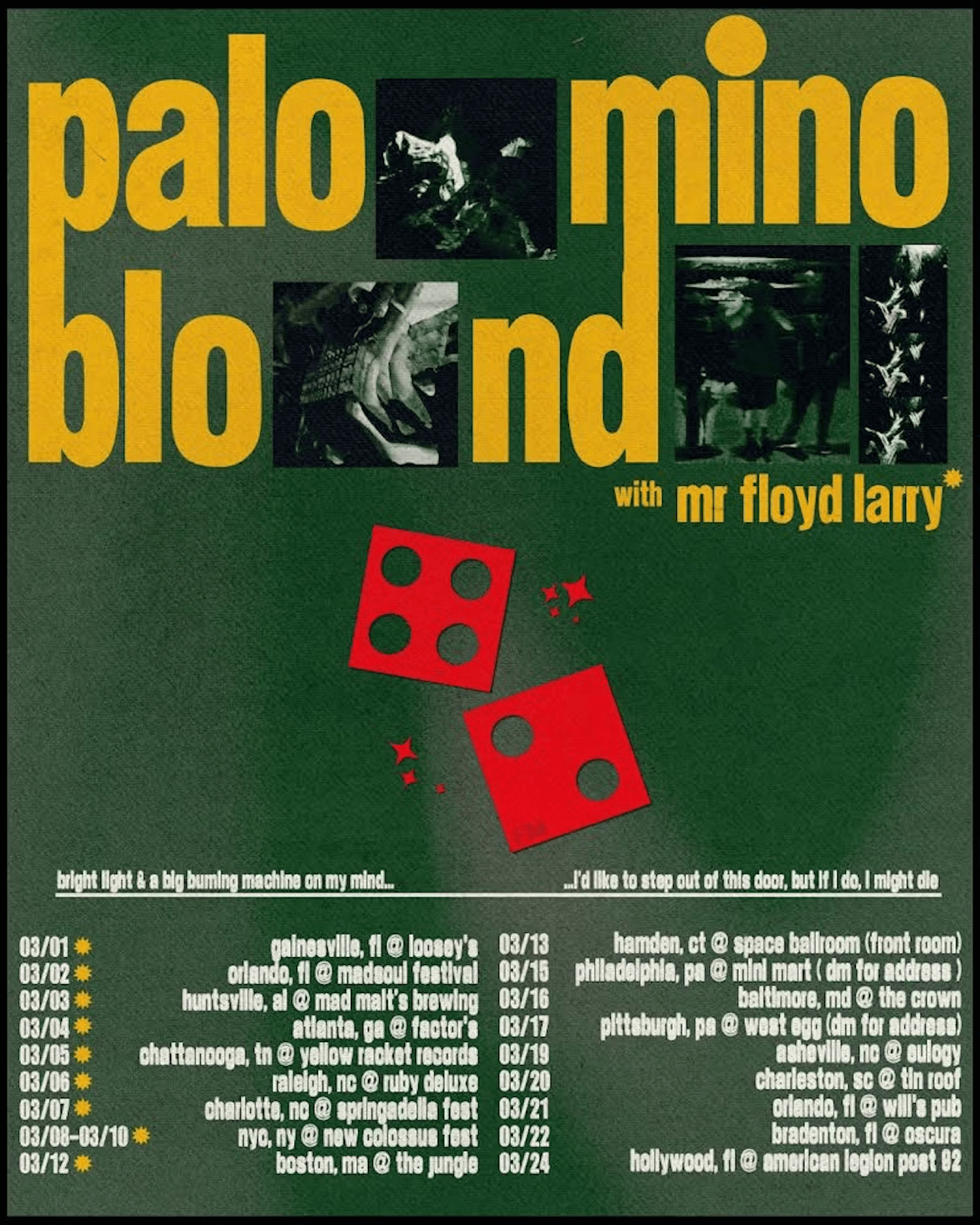 Palomino Blond, Mr. Floyd Larry at Yellow Racket Records March 5th