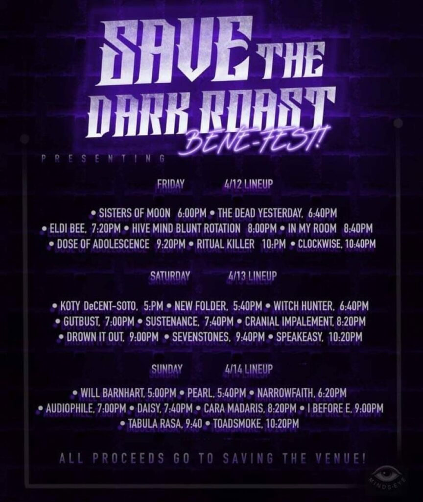 Save The Dark Roast Bene-fest lineup graphic