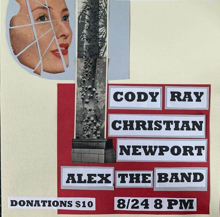 promo graphic for alex the band, christian newport, cody ray concert at pax breu rum 2024