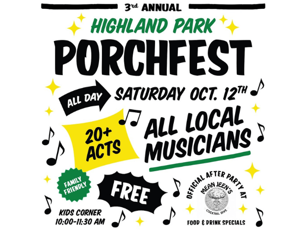 graphic for 2024 highland park porchfest schedule in chattanooga